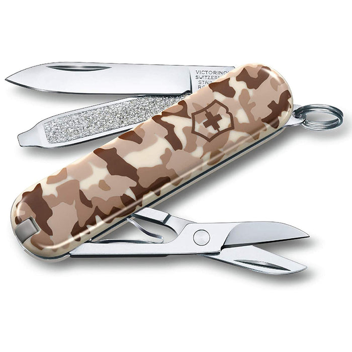 Victorinox Light Brown Synthetic Handle Stainless Steel Blade Classic Desert Swiss Army Pocket Folding Knife - 0.6223.941
