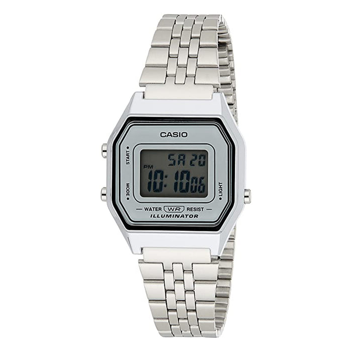 Casio Womens Mid-Size Silver Dial Band Digital Retro Stainless Steel Quartz Watch - LA680WA-7DF