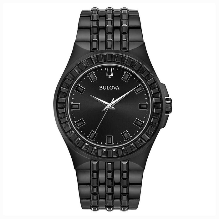 Bulova Phantom Baguette Mens Black Bracelet Band Black Quartz Dial Watch - 98A240