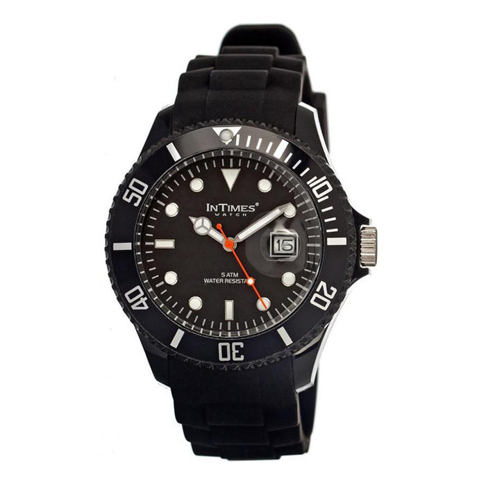 Intimes Mens Silicone Plastic Watch - Black Rubber Strap - Black Dial - ITIIT-057SBLK