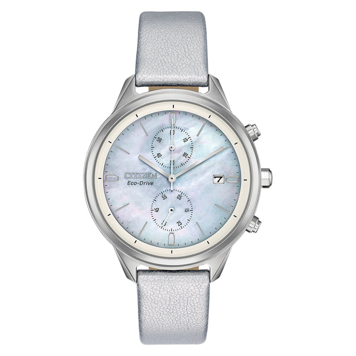 Citizen Womens Eco-Drive Mother of Pearl Dial White Band Chandler Stainless Steel Quartz Watch - FB2000-03D
