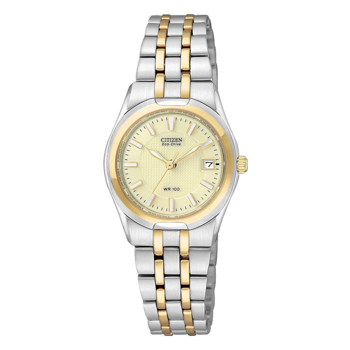 Citizen Womens Eco-Drive Corso Stainless Watch - Silver Bracelet - Gold Dial - EW0944-51P