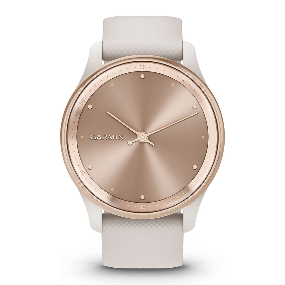 Garmin vivomove Style, Hybrid Smartwatch with Real Watch Hands and Hidden  Color Touchscreen Displays, Rose Gold with White Silicone Band