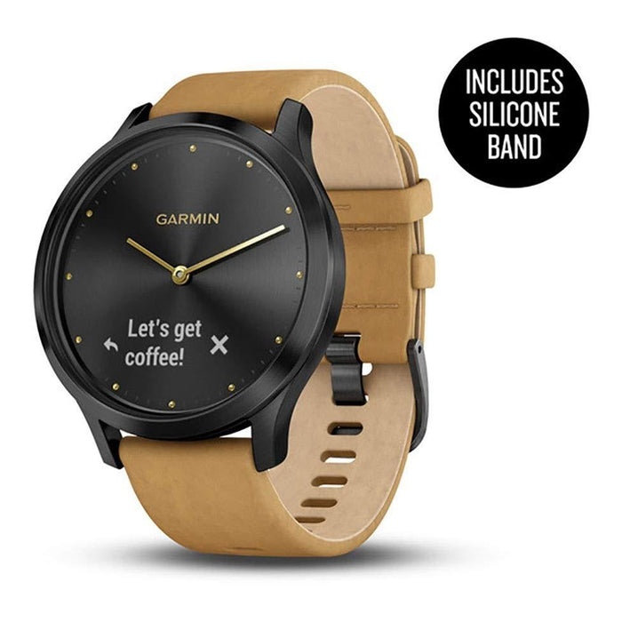 Garmin vivomove HR Onyx Black Stainless Steel Case with Tan Suede Band Hybrid Smart Watch - 010-01850-10