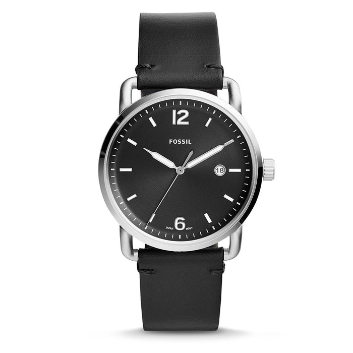 Fossil The Commuter Mens Black Leather Band Black Quartz Dial Watch - FS5406
