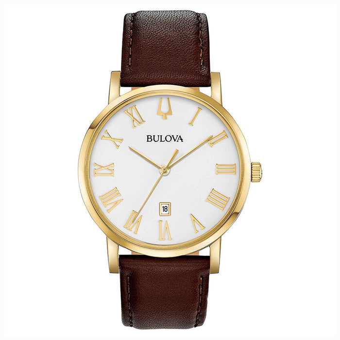 Bulova Millenia Mens Brown Leather Band White Quartz Dial Watch - 97B183