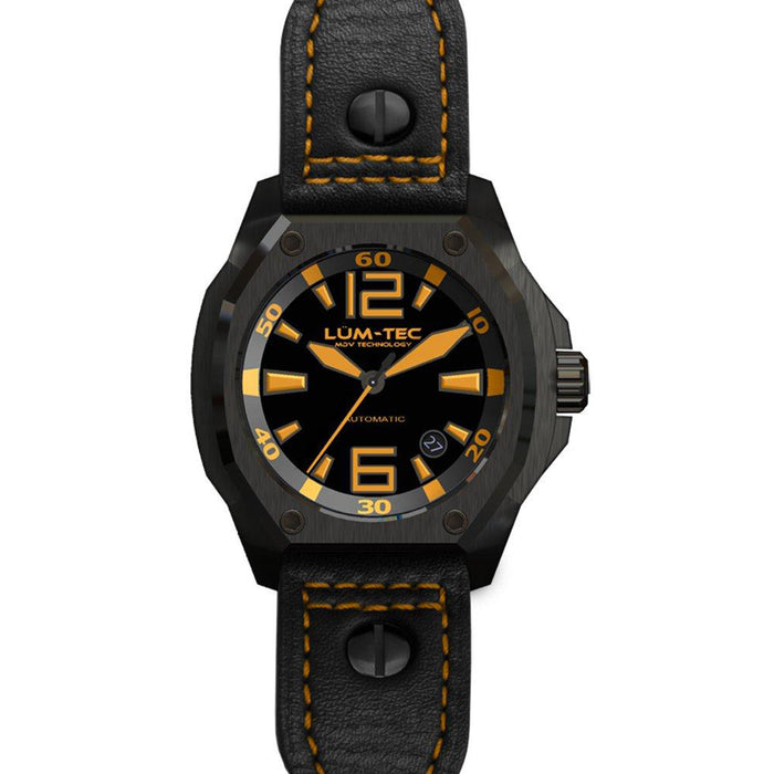 Lum-Tec Men's V-Series Automatic Analog Stainless Watch - Black Leather Strap - Black Dial - LTV2