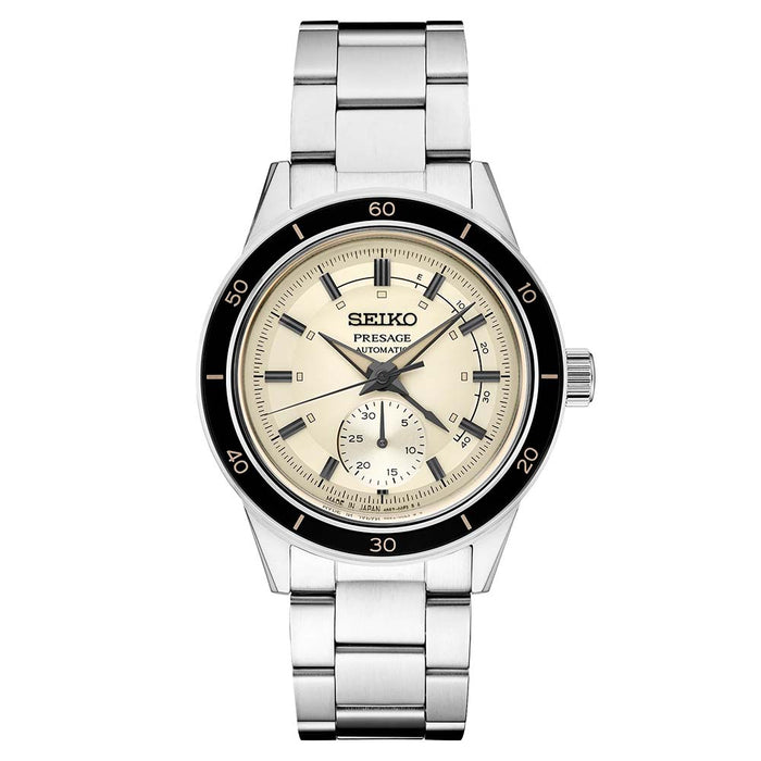 Seiko Men's Cream Dial Silver Stainless Steel Band Presage Automatic Watch - SSA447