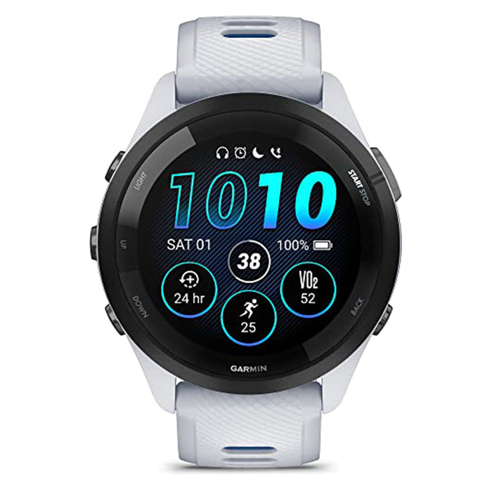 Garmin Forerunner 265 Whitestone Tidal Blue Silicone Band AMOLED Display Training Metrics and Recovery Insights Running Smartwatch - 010-02810-01