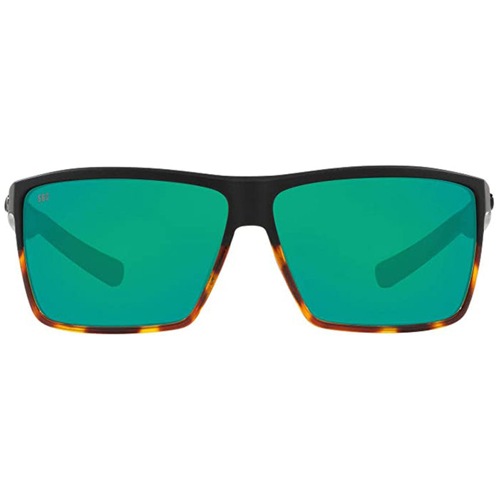 Costa Del Mar Mens Rincon Rectangular Matte Black Green Mirrored Polarized Sunglasses - RIN181OGMGLP