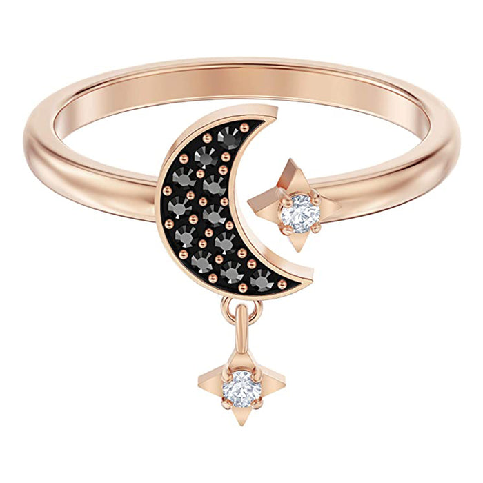 SWAROVSKI Womens Rose Gold Tone Finish Black Crystals Clear Collection Crystals Symbolic Moon Ring - SV-5515666