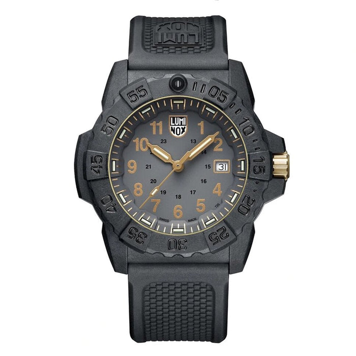 Luminox Mens Navy SEAL Gold Accents Black Strap Military Dive Watch - XS.3508.GOLD