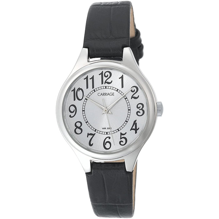 Timex Carriage Womens Silver-Tone Black Croco Leather Strap Silver Dial Quartz Watch - C3C391
