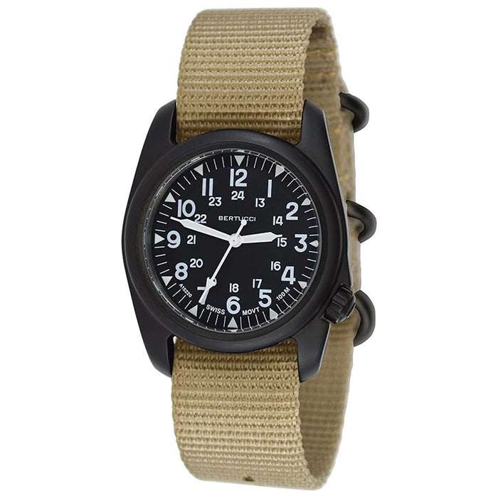 Bertucci A-2S Unisex Vintage Black Dial Defender Khaki Nylon Band Swiss Quartz Watch - 11511