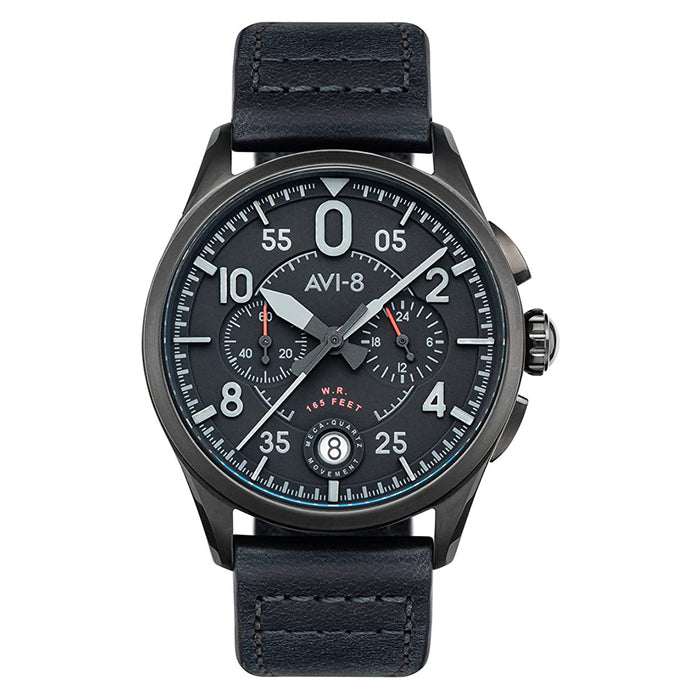 AVI-8 Men's Black Dial Leather Band Japanese Quartz Watch - AV-4089-03