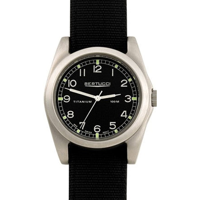 Bertucci A-3T Vintage 42 Mens Titanium Watch - Black Nylon Strap - Black Dial - 13304