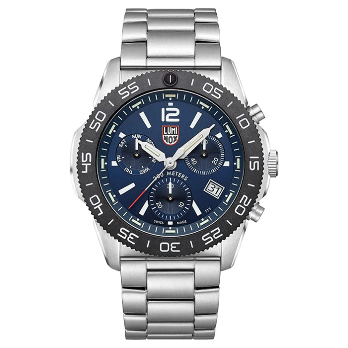Luminox Men's Blue Dial Silver Stainless Steel Band Pacific Diver Chronograph Swiss Quartz Watch - XS.3144
