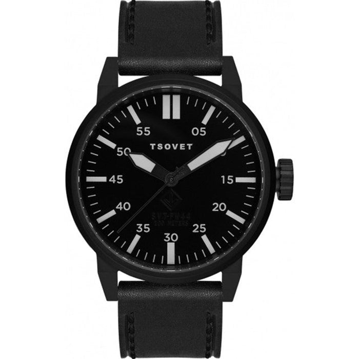 TSOVET Men's Stainless Steel Case Black Leather Black Watch - FW331010-02