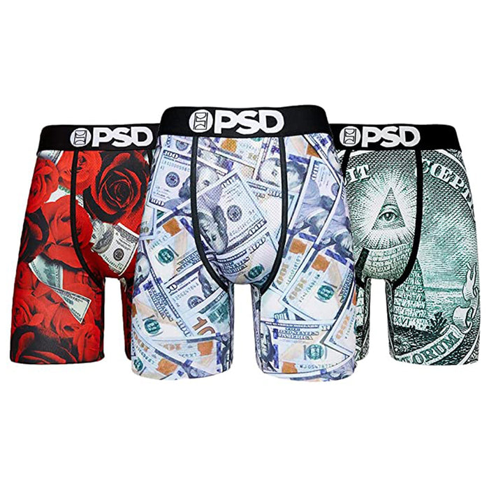 PSD Mens Stretch Elastic Wide Band Boxer Brief Bottom Breathable - 3-Pack Underwear