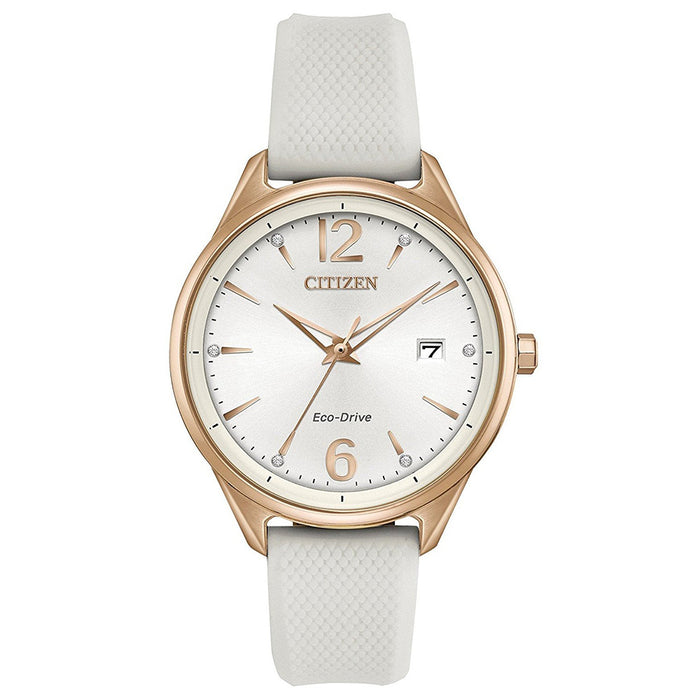 Citizen Eco-Drive Women's White Silicone Brand Silver Dial Watch - FE6103-00A