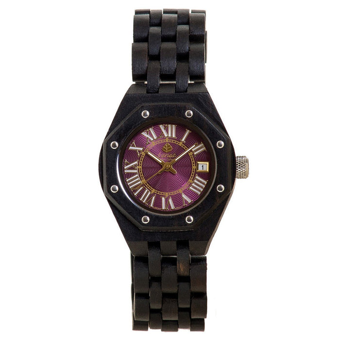 Tense Wood Mini Oregon Mens Wood Case and Bracelet Purple Dial Dark Sandalwood Watch - M5800D-V