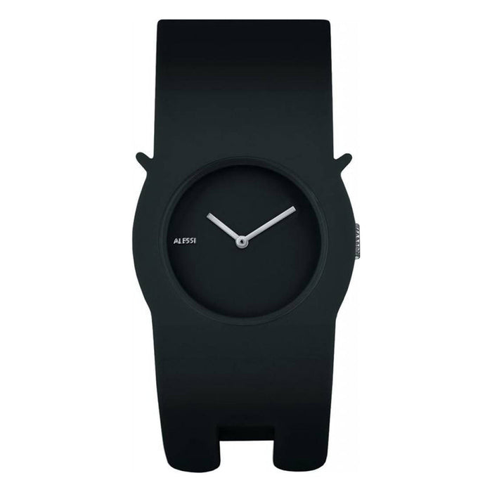 Alessi Unisex Neko Nero Plastic Watch - Black Rubber Strap - Black Dial - AL24000