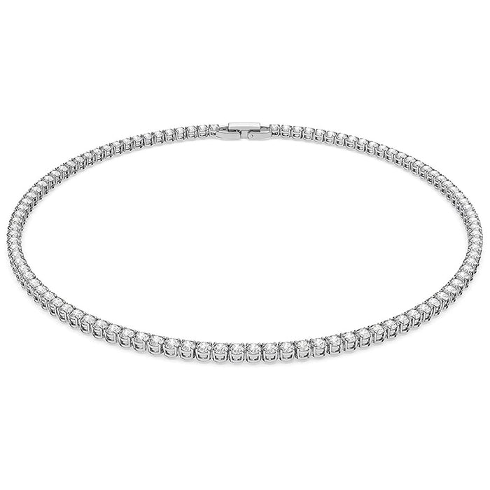 Swarovski Women's White Round Cut Rhodium plated Tennis Deluxe Necklace - 5494605