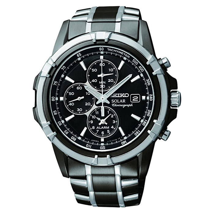 Seiko Men's Gray Dial Black Stainless Steel Band Japanese Quartz Watch - SSC143