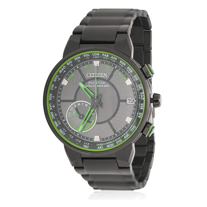 Citizen Mens Eco-Drive Satellite Wave GPS Green Dial Black Band Stainless Steel Chronograph watch - CC3035-50E
