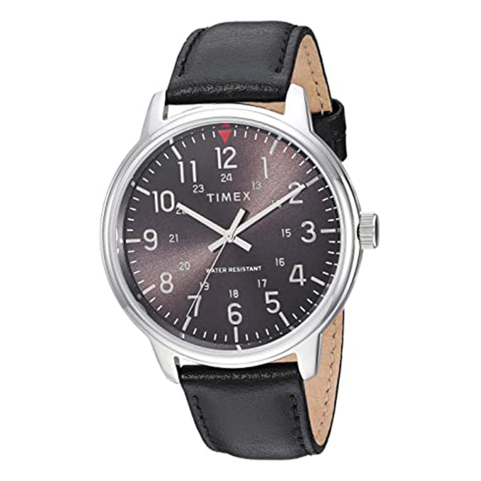 Timex Men's Black Dial Leather Band Classic Quartz Watch - TW2R855