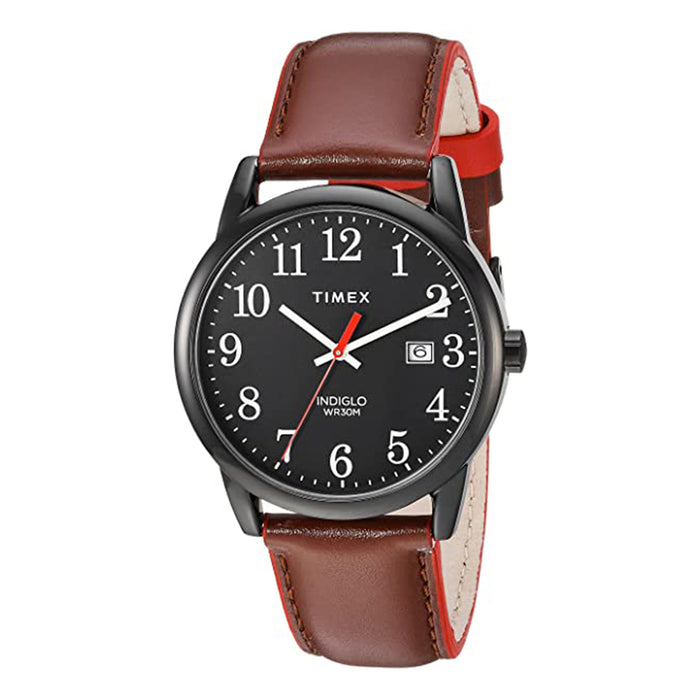 Timex Mens Easy Reader 38mm Brown Black Leather Strap Watch - TW2R62300
