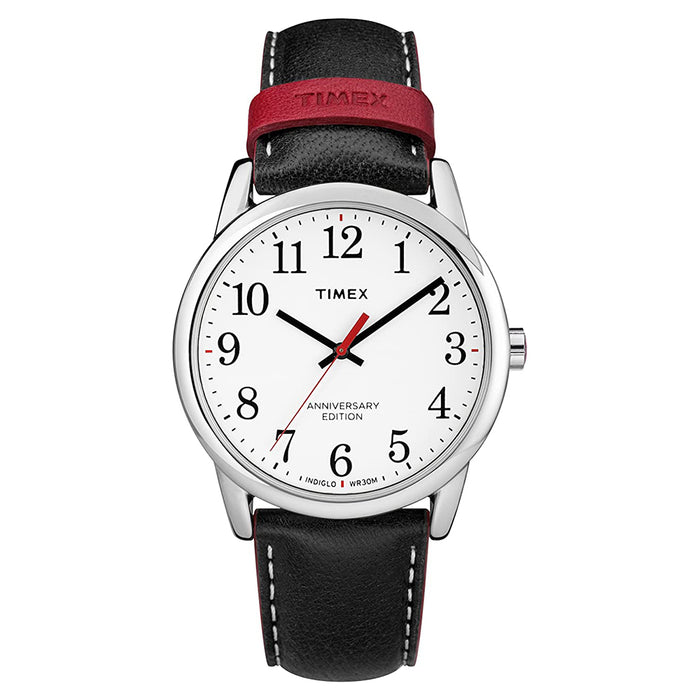 Timex Mens Easy Reader White Dial Black Leather Strap Watch - TW2R40000