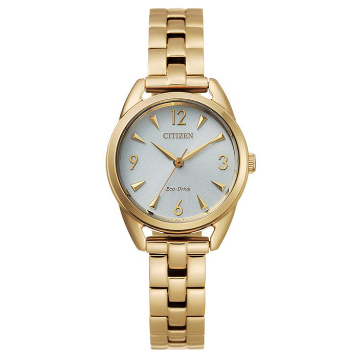 Citizen 11 Casual Eco Drive Women's Gold Stainless Steel Strap White Quartz Dial Watch - EM0682-74A