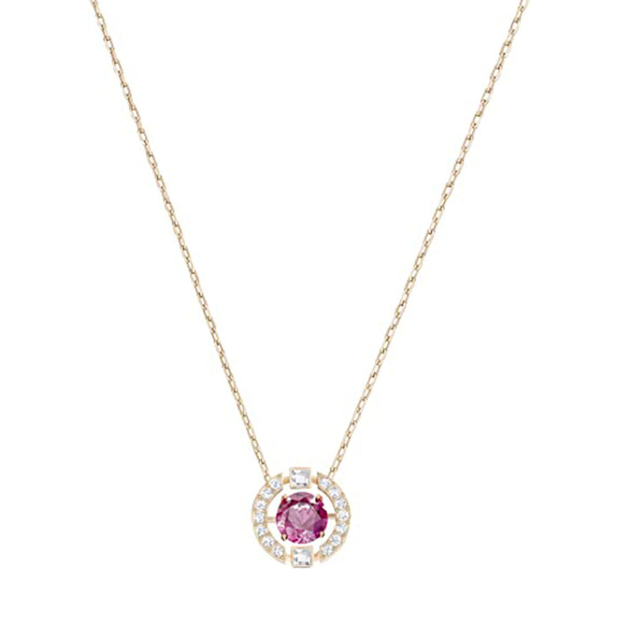 Swarovski Women's White Crystal Pink Stone Rose Gold Tone Finish Plated Sparking Dance Necklace - SV-5279421