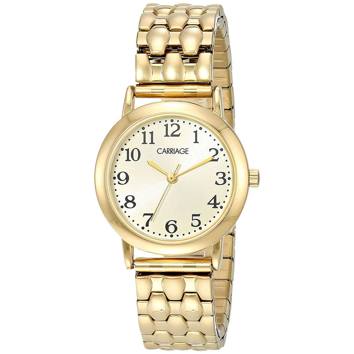 Timex Carriage Womens Gold-Tone Stainless Steel Bracelet White Analog Dial Quartz Watch - C3C745