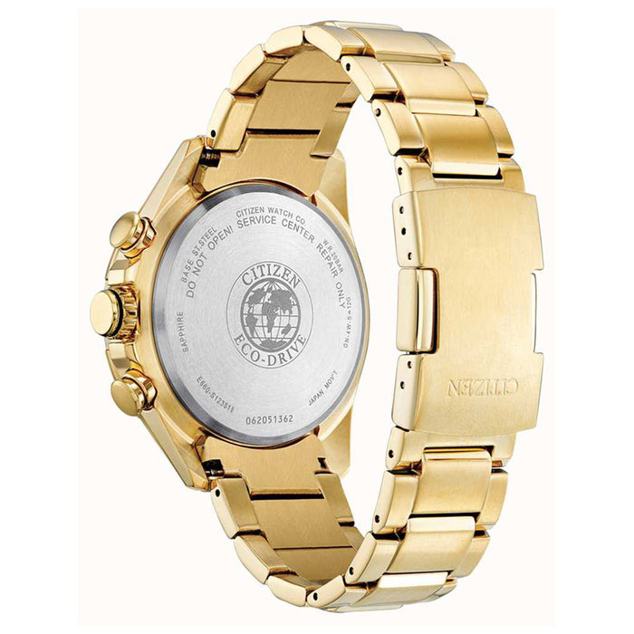Citizen Mens Eco-Drive Chronograph Gold-Tone Stainless Steel Bracelet Black Dial Watch - CB5912-50E