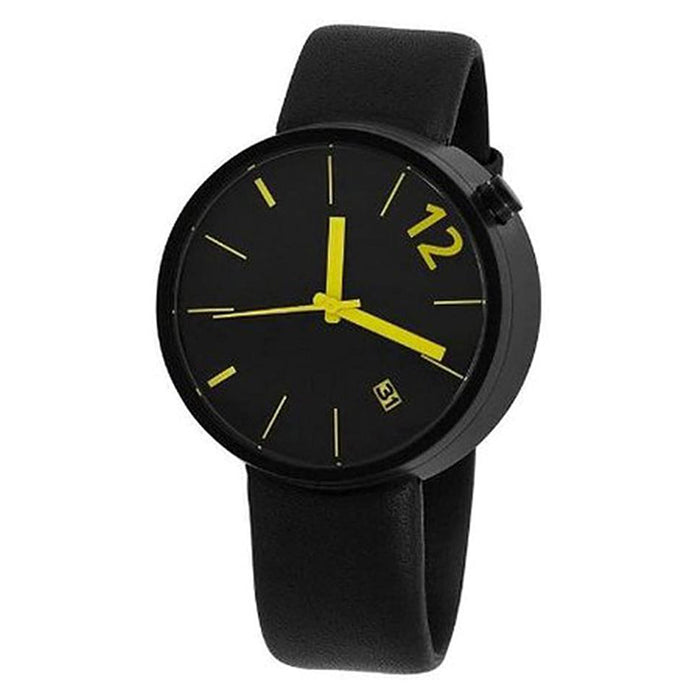 Projects Mens Towards Stainless Watch - Black Leather Strap - Black Dial - 7288BY