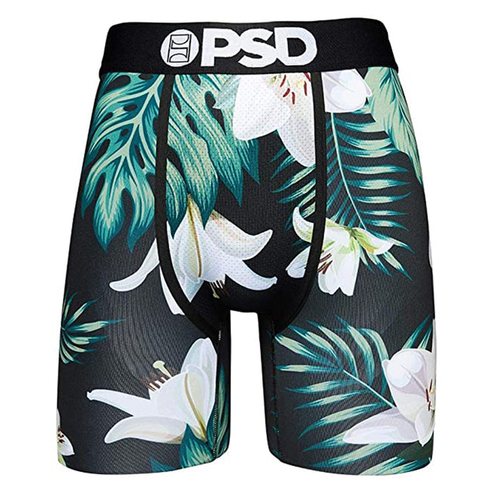 PSD Men's Black Lilly Floral Boxer Briefs Underwear - 121180023-BLK