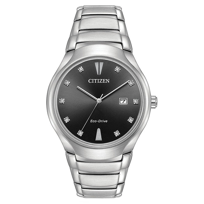 Citizen Eco-Drive Mens Silver-Toned Stainless Steel Band Black Dial Watch - AW1550-50E