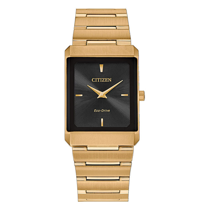 Citizen Unisex Stiletto Black Dial Yellow Gold Bracelet Watch - EG6012-59E