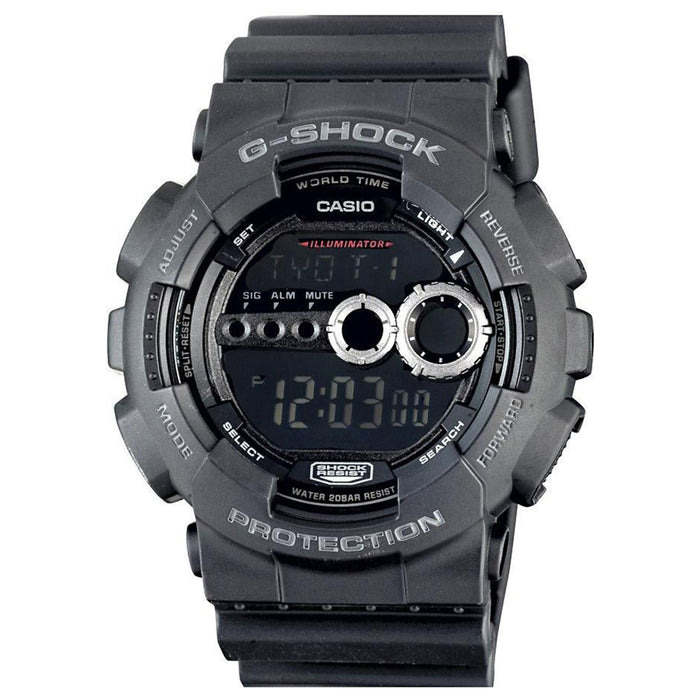 Casio Men's G-Shock X-Large Stainless Watch - Gray Rubber Strap - Black Dial - GD100-1B