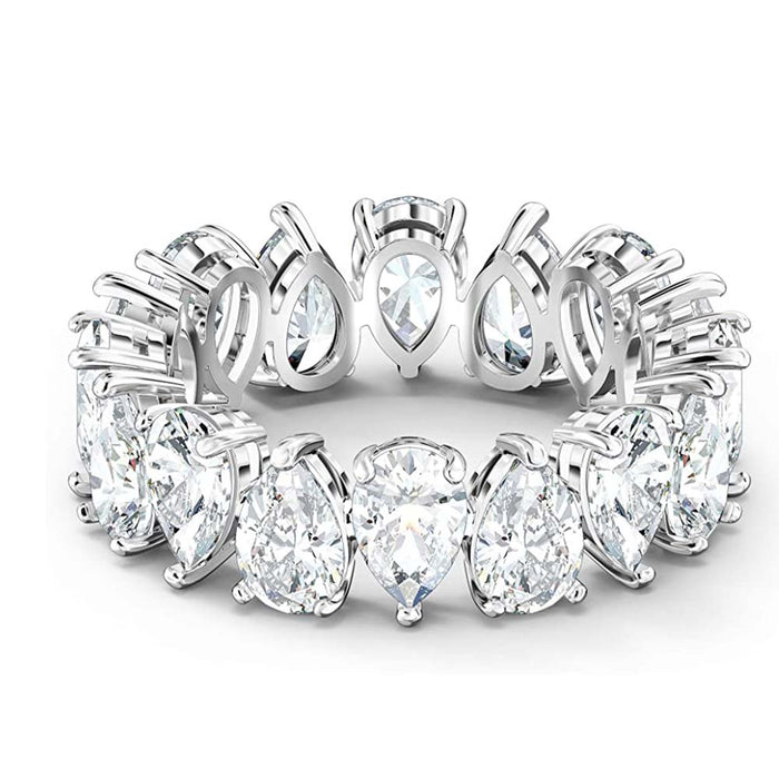 Swarovski Womens Pear-Shaped White Crystal Stones Rhodium Plated Size 7 Vittore Ring - SV-5563966