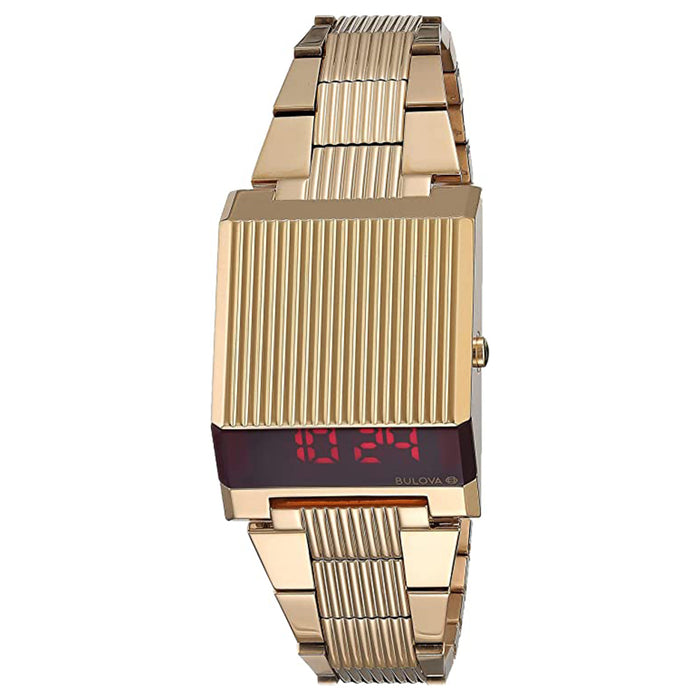 Bulova Unisex Red Dial Gold Stainless Steel Band Quartz Watch - 97C110