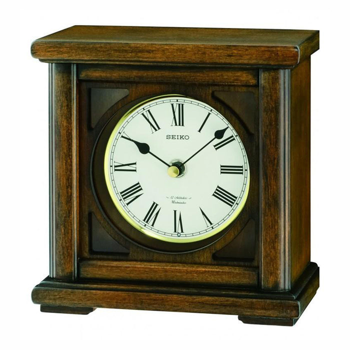 Seiko Dawson Musical Wood Case White Dial Brown Wood Table Clock - QXW237BLH