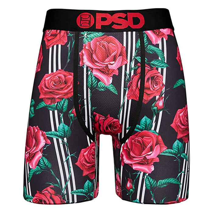 PSD Men's Black Pin Stripe Roses Boxer Briefs Underwear - 321180055-BLK