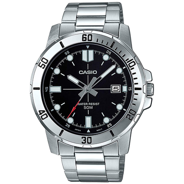 Casio Mens Enticer Silver Stainless Steel Black Dial Casual Analog Sporty Watch - MTP-VD01D-1EVUDF