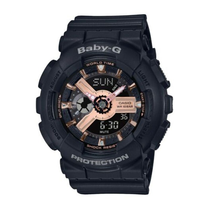 Casio Womens Baby-G Black Resin Strap Rose Gold Analog-Digital Dial Quartz Watch - BA110RG-1A