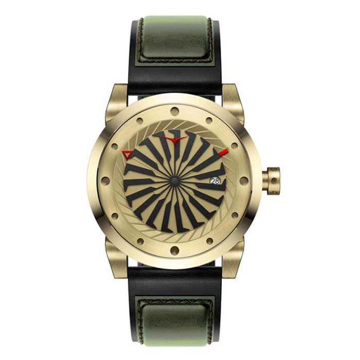 Zinvo Blade Urban Mens Black Leather Band Golden Automatic Movement Dial Watch - BLADEGOLD