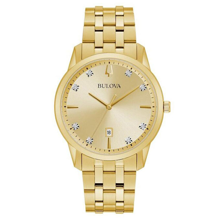 Bulova Mens Sutton Diamond Accent Gold-Tone Stainless Steel Bracelet Champagne Analog Dial Quartz Watch - 97D123