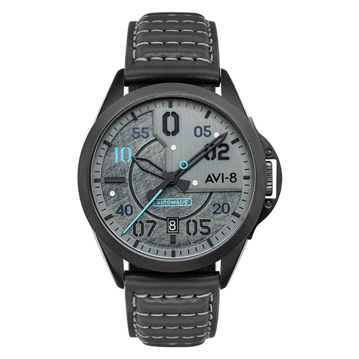 AVI-8 Mens Gray Dial Black Leather Band Japanese Automatic Watch - AV-4086-04